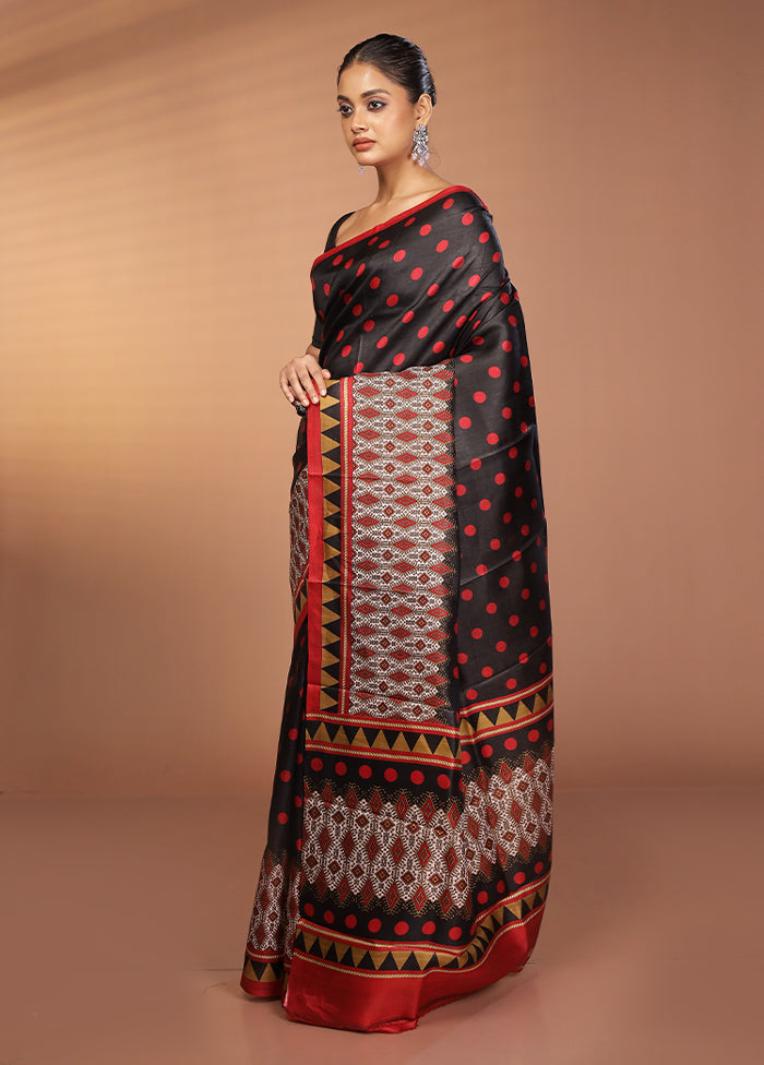 Black Printed Silk Saree Without Blouse Piece