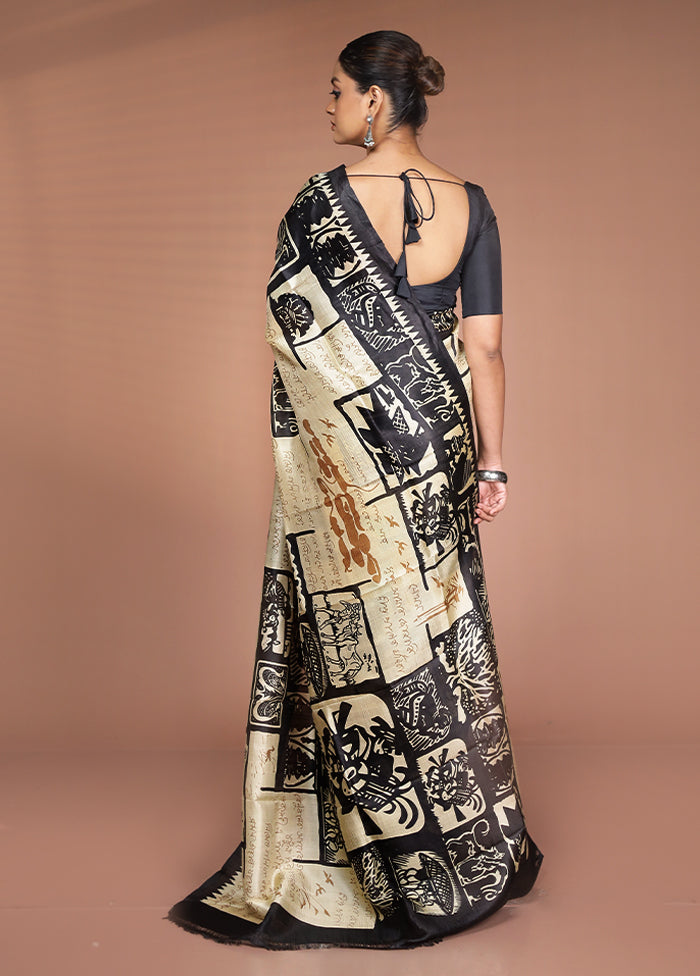 Cream Printed Pure Silk Saree Without Blouse Piece
