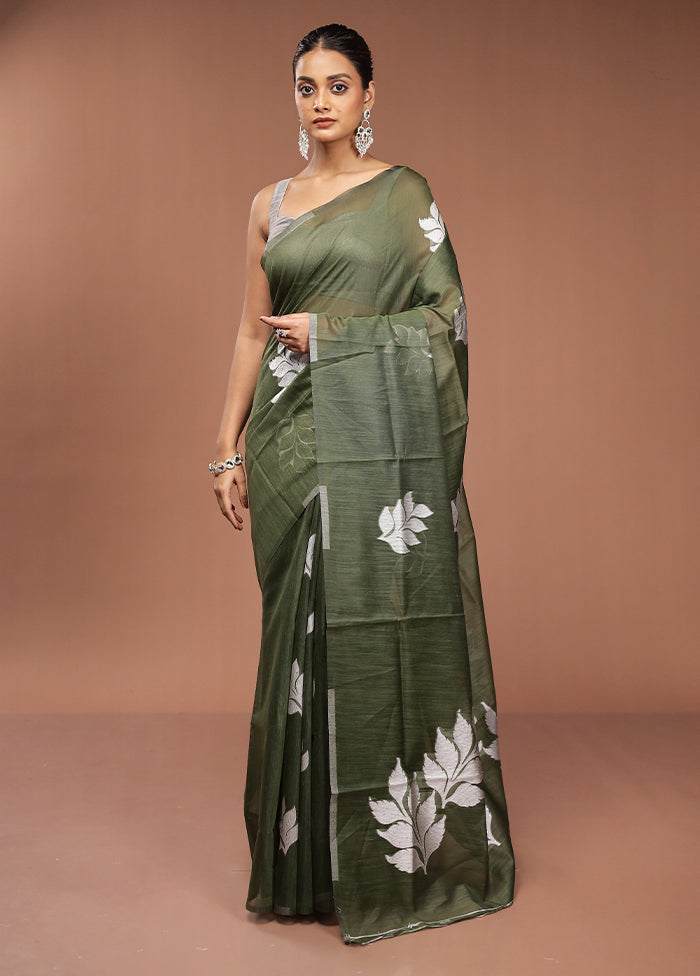 Green Dupion Silk Saree With Blouse Piece