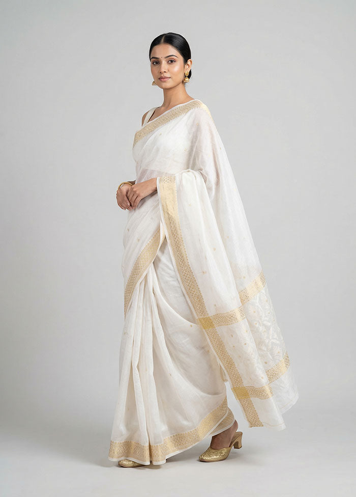 White Jamdani Cotton Saree Without Blouse Piece