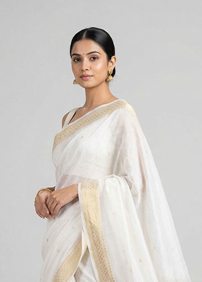 White Jamdani Cotton Saree Without Blouse Piece