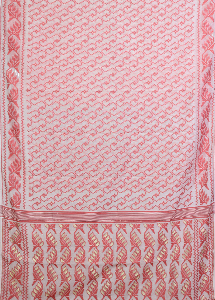 Cream Jamdani Cotton Saree Without Blouse Piece