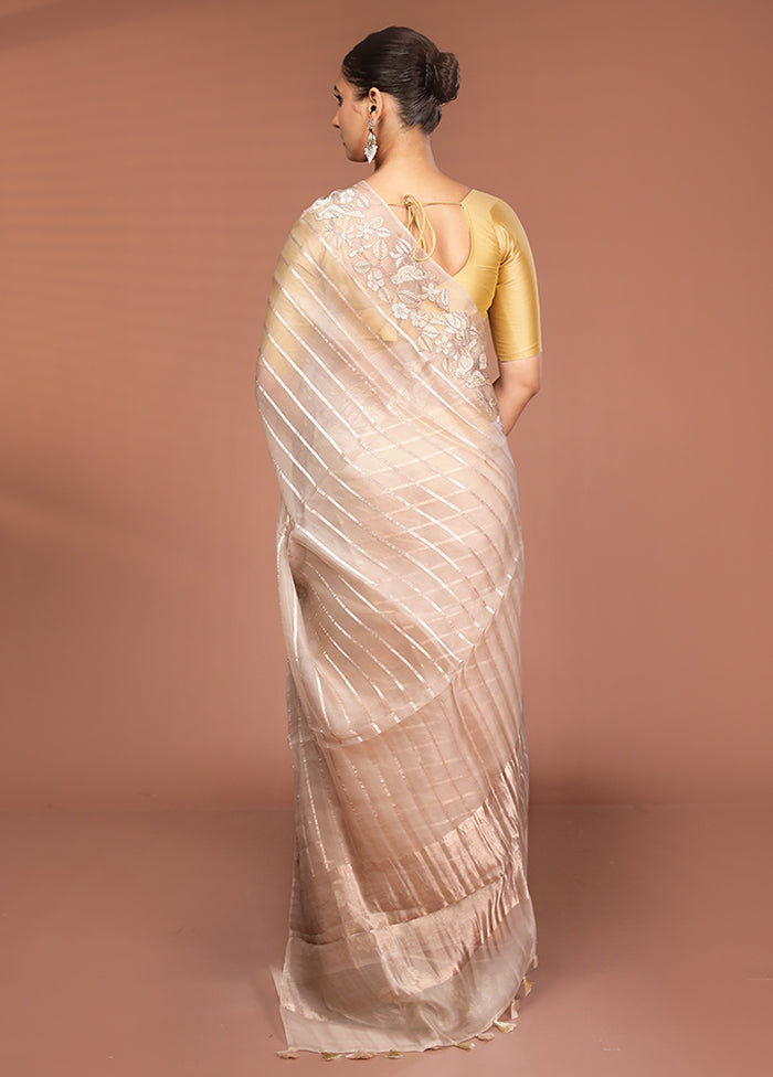 Cream Handloom Pure Organza Saree With Blouse Piece