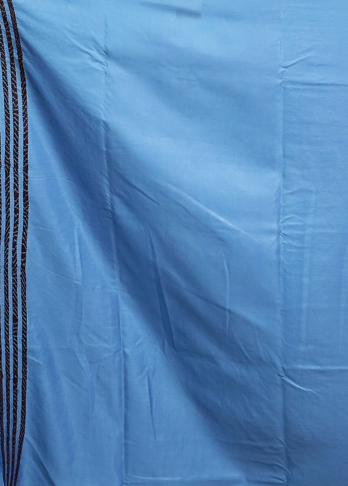 Blue Kantha Stitch Silk Saree With Blouse Piece
