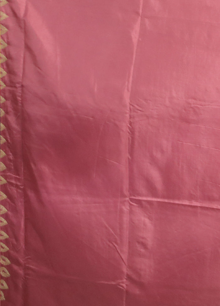 Pink Kantha Stitch Silk Saree With Blouse Piece