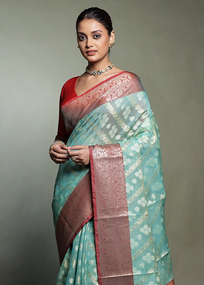 Green Kora Silk Saree With Blouse Piece