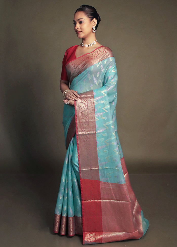 Green Kora Silk Saree With Blouse Piece
