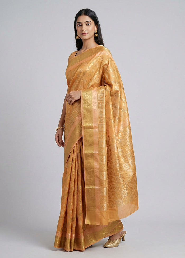 Orange Kora Silk Saree With Blouse Piece