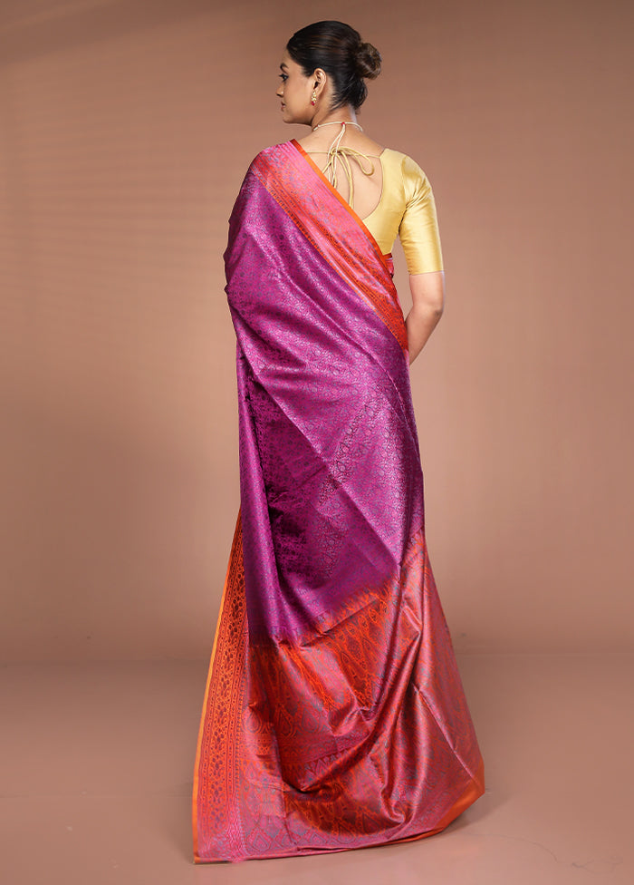 Pink Handloom Jamewar Pure Silk Saree With Blouse Piece