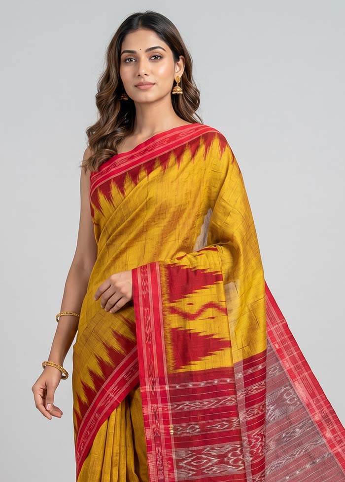 Rust Bomkai Silk Saree Without Blouse Piece
