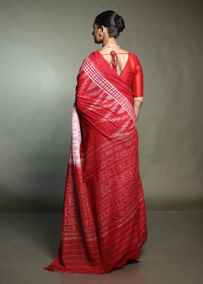 Red Bomkai Silk Saree Without Blouse Piece