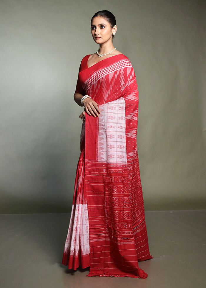 Red Bomkai Silk Saree Without Blouse Piece