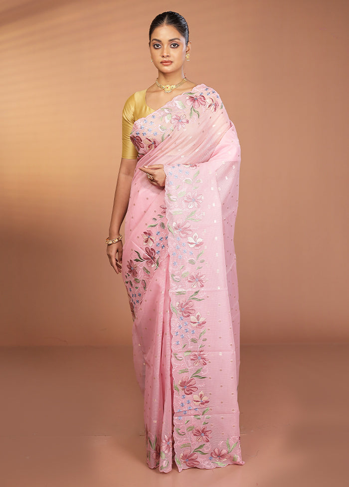 Pink Pure Cotton Saree With Blouse Piece