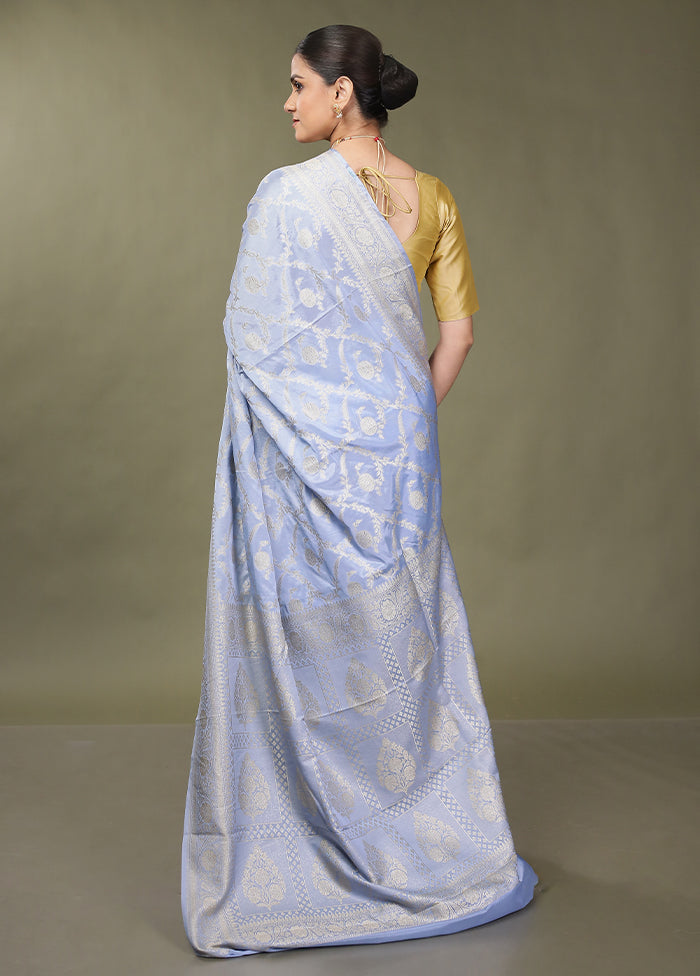 Blue Dupion Silk Saree With Blouse Piece