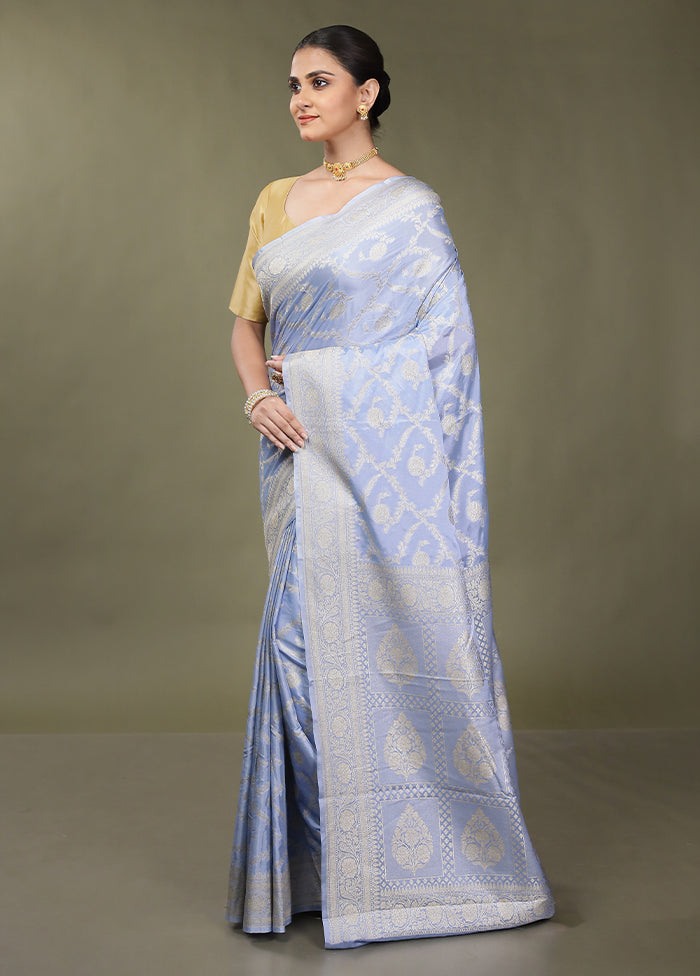 Blue Dupion Silk Saree With Blouse Piece