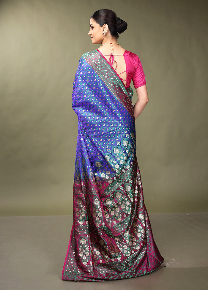 Blue Tanchoi Silk Saree With Blouse Piece