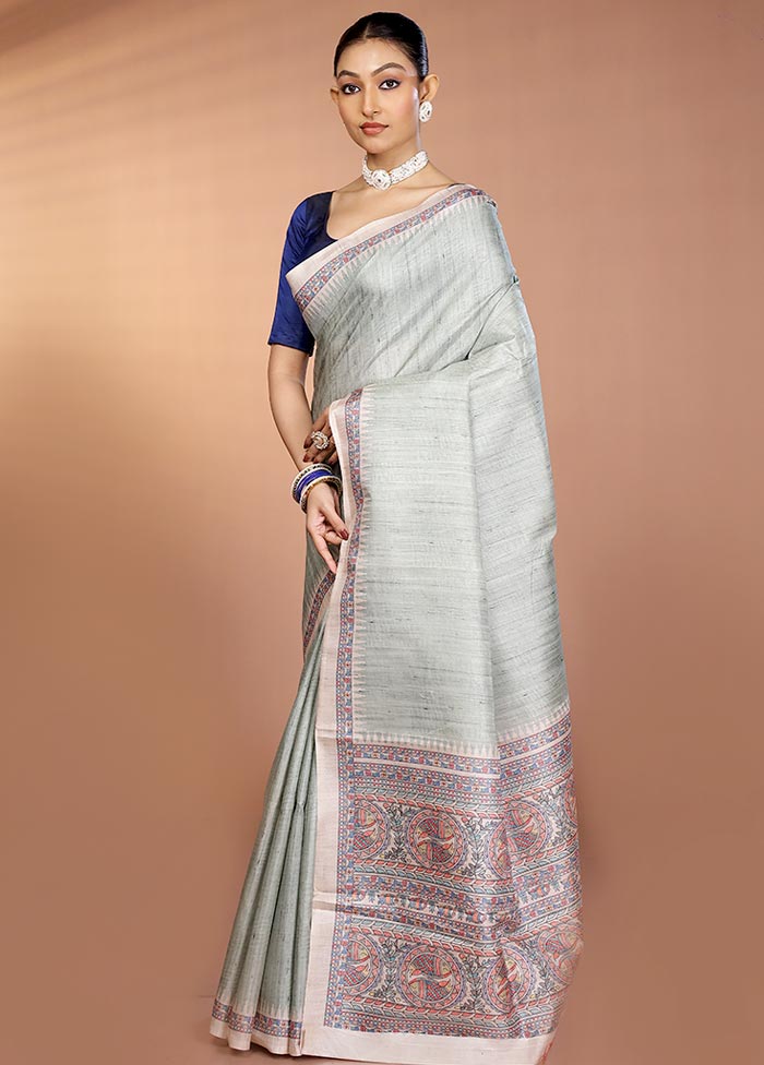 Green Printed Silk Saree Without Blouse Piece