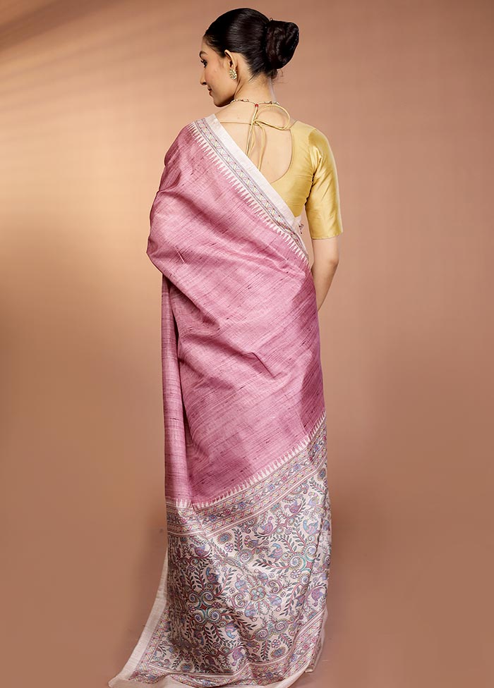Pink Printed Silk Saree Without Blouse Piece