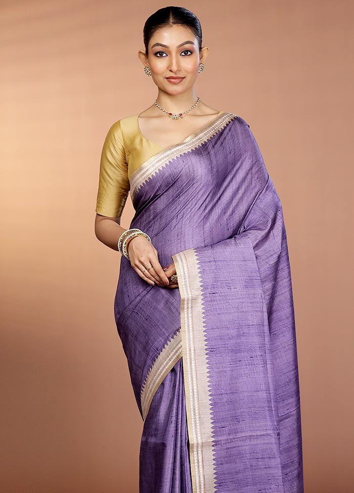 Purple Printed Pure Silk Saree Without Blouse Piece