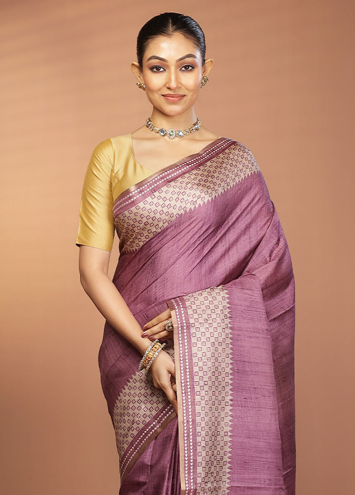 Purple Printed Pure Silk Saree Without Blouse Piece