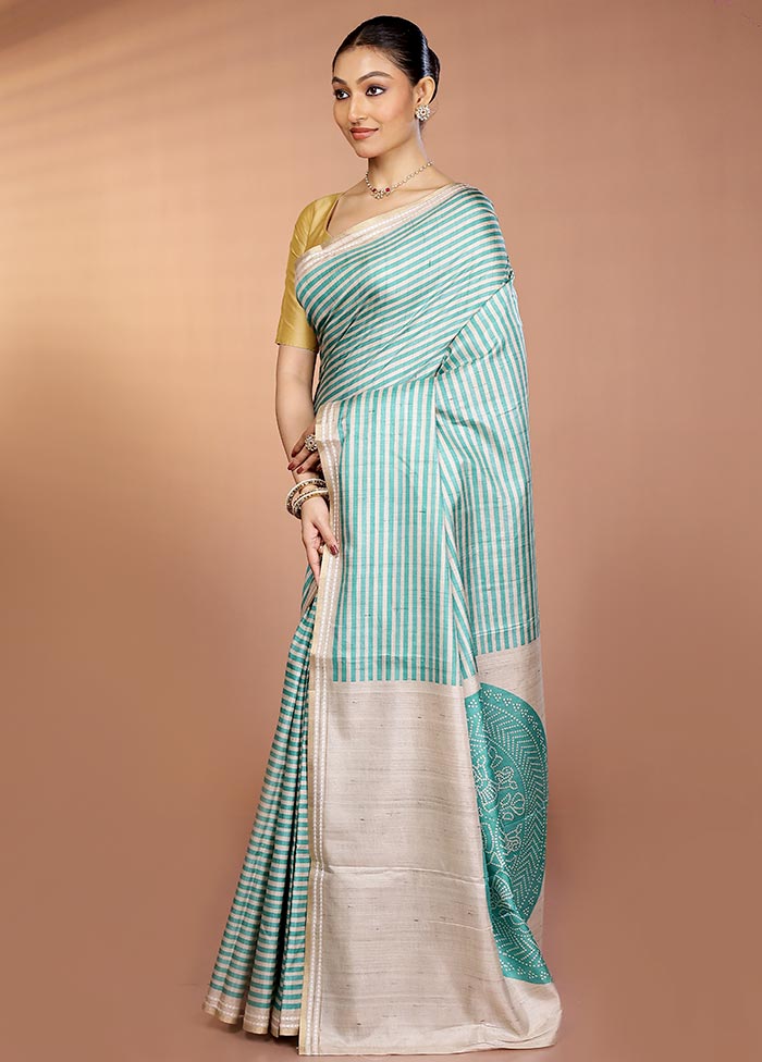 Green Printed Pure Silk Saree Without Blouse Piece