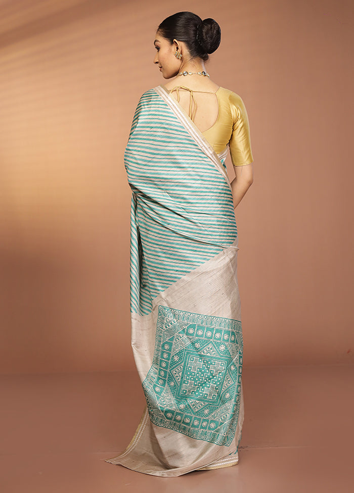 Green Printed Pure Silk Saree Without Blouse Piece