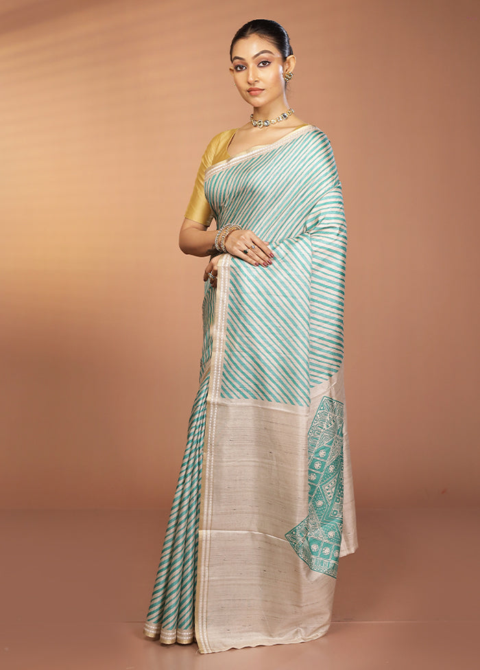 Green Printed Pure Silk Saree Without Blouse Piece