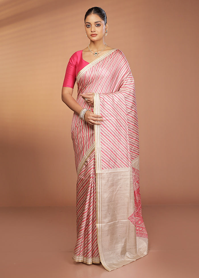 Cream Printed Pure Silk Saree Without Blouse Piece