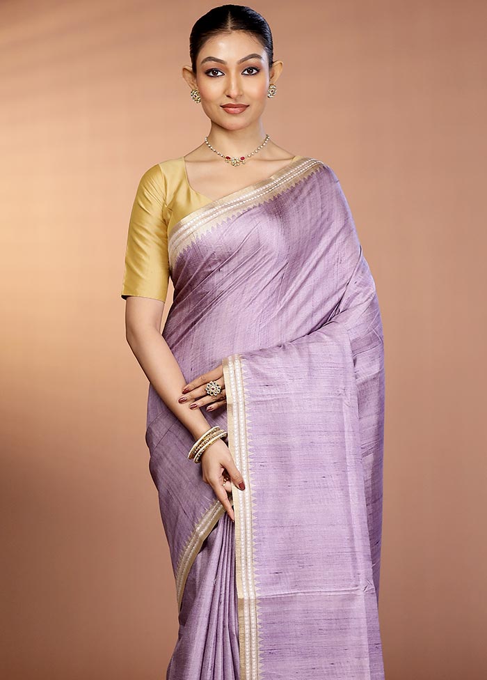 Purple Printed Pure Silk Saree Without Blouse Piece