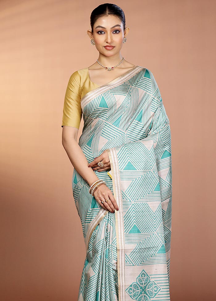 Green Printed Pure Silk Saree Without Blouse Piece