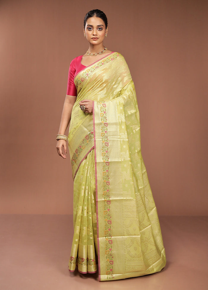 Green Cotton Saree With Blouse Piece