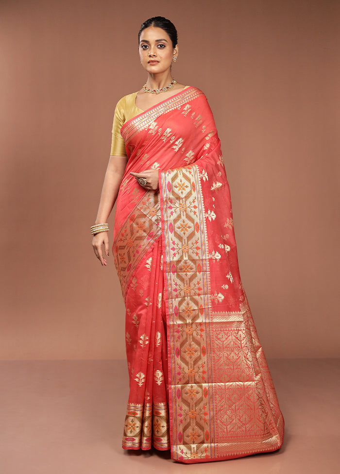 Pink Cotton Saree With Blouse Piece