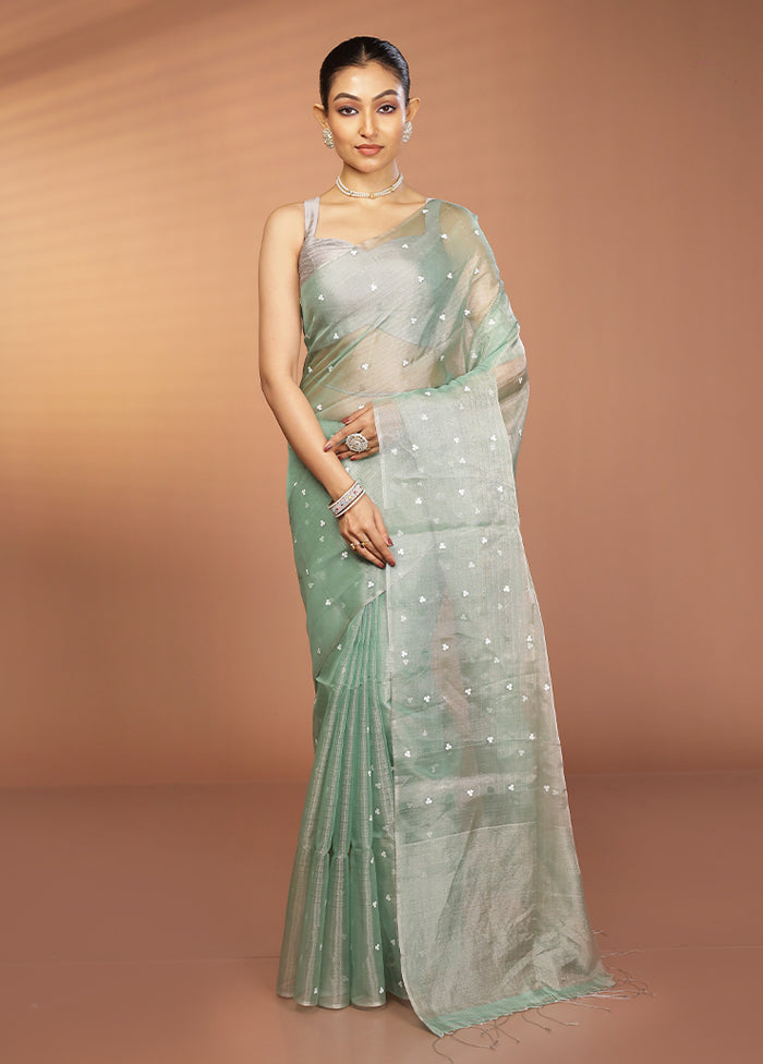 Green Handloom Matka Pure Silk Saree With Blouse Piece