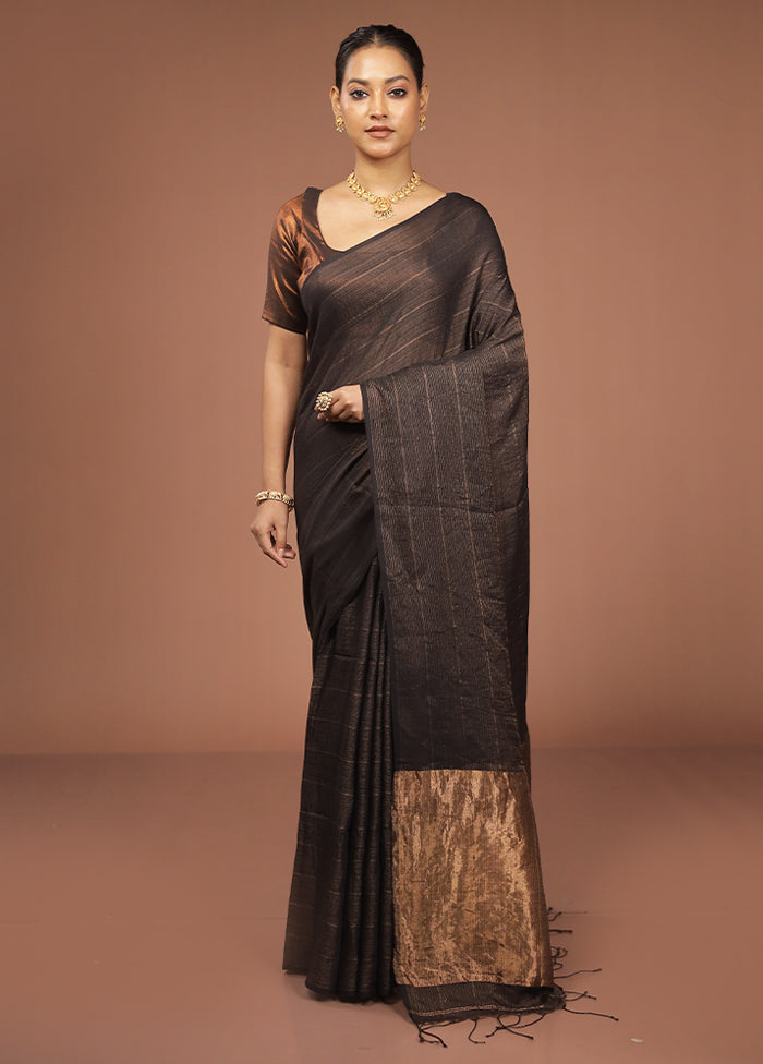 Black Matka Silk Saree With Blouse Piece