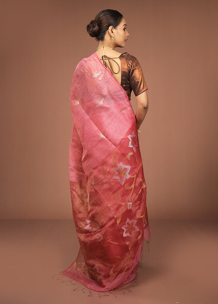 Pink Handloom Matka Pure Silk Saree With Blouse Piece