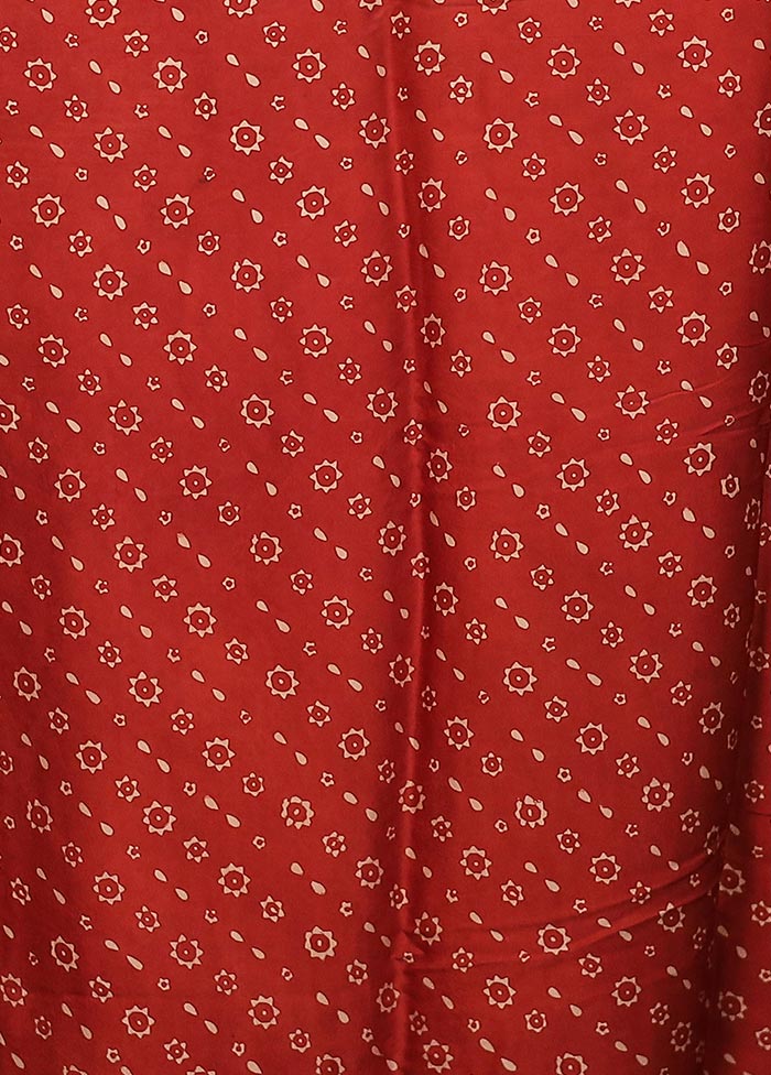 Maroon Printed Pure Silk Saree Without Blouse Piece