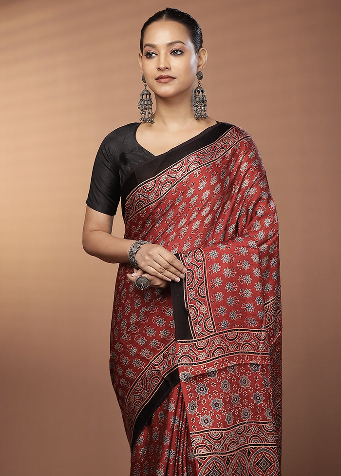 Maroon Printed Pure Silk Saree Without Blouse Piece