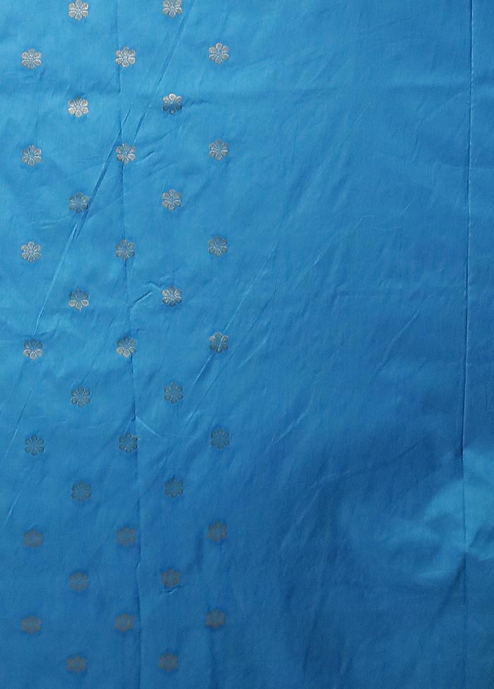 Blue Dupion Silk Saree With Blouse Piece