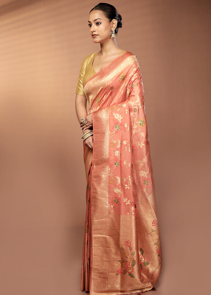 Peach Dupion Silk Saree With Blouse Piece