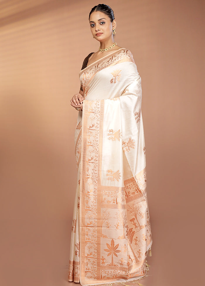 Cream Dupion Silk Saree With Blouse Piece