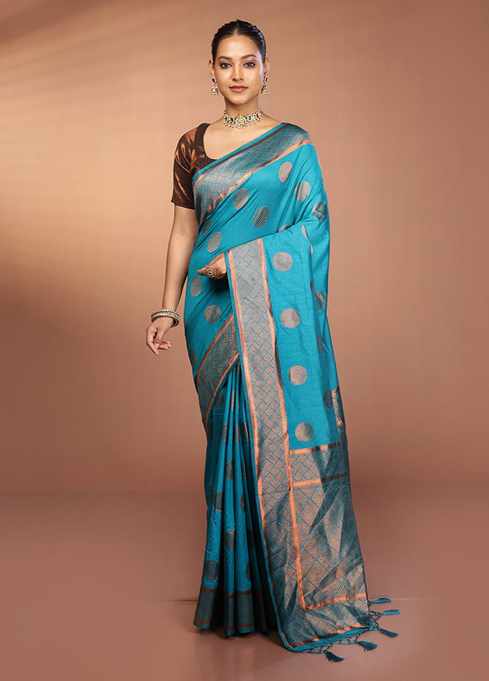 Green Dupion Silk Saree With Blouse Piece