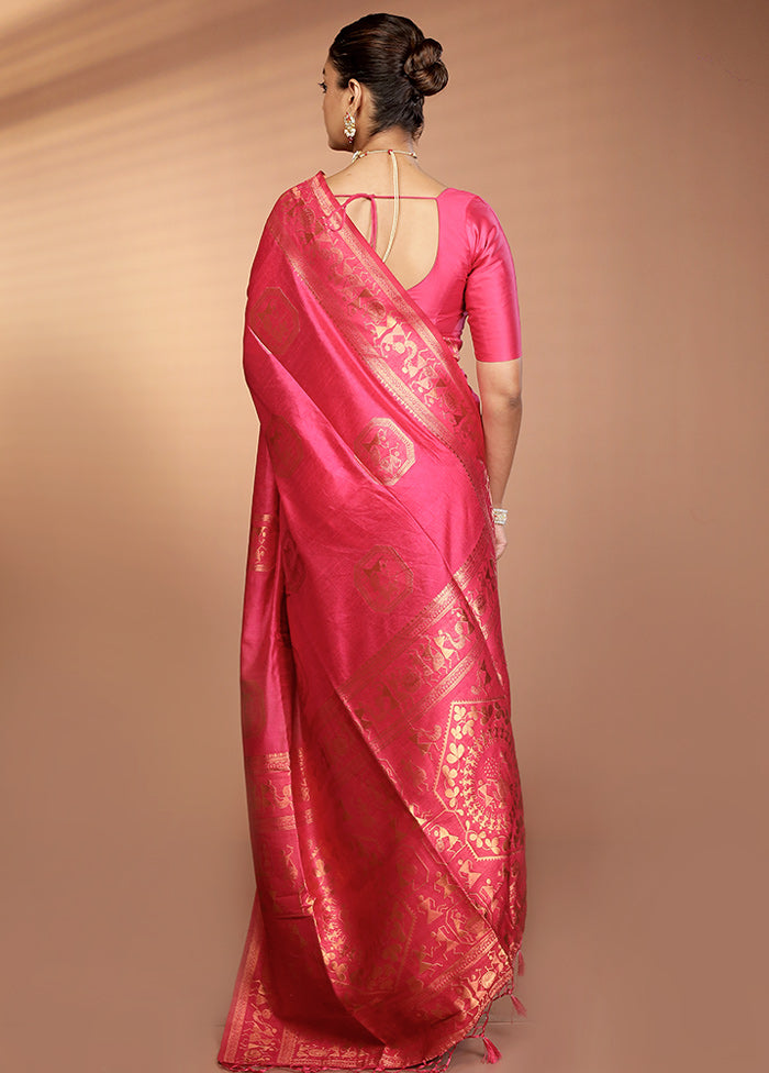 Pink Dupion Silk Saree With Blouse Piece