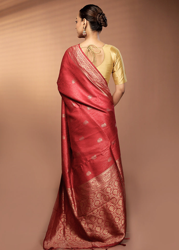 Maroon Dupion Silk Saree With Blouse Piece