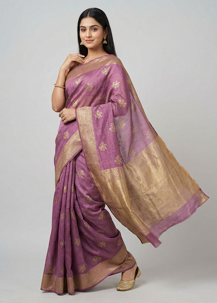 Purple Dupion Silk Saree With Blouse Piece