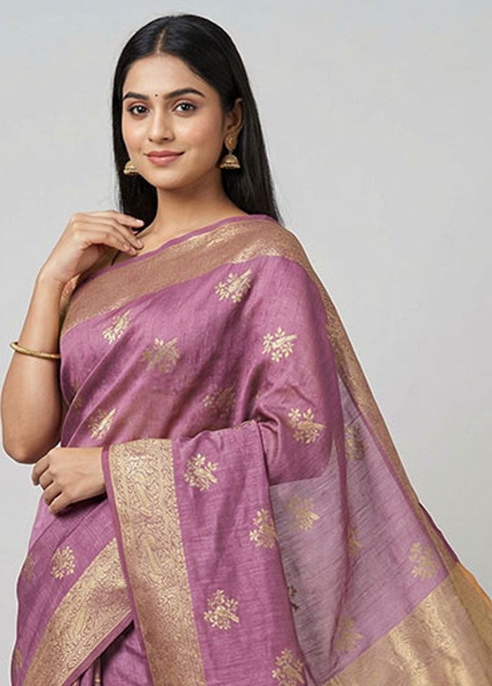 Purple Dupion Silk Saree With Blouse Piece