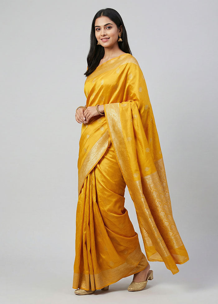 Yellow Dupion Silk Saree With Blouse Piece