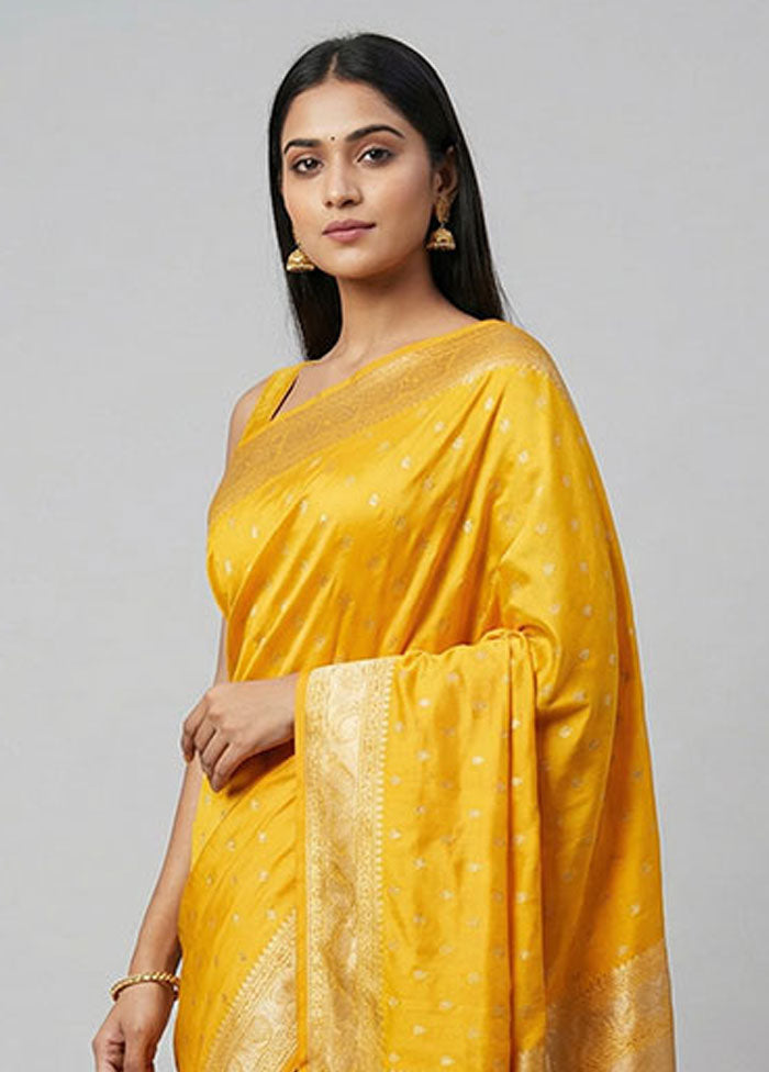 Yellow Dupion Silk Saree With Blouse Piece