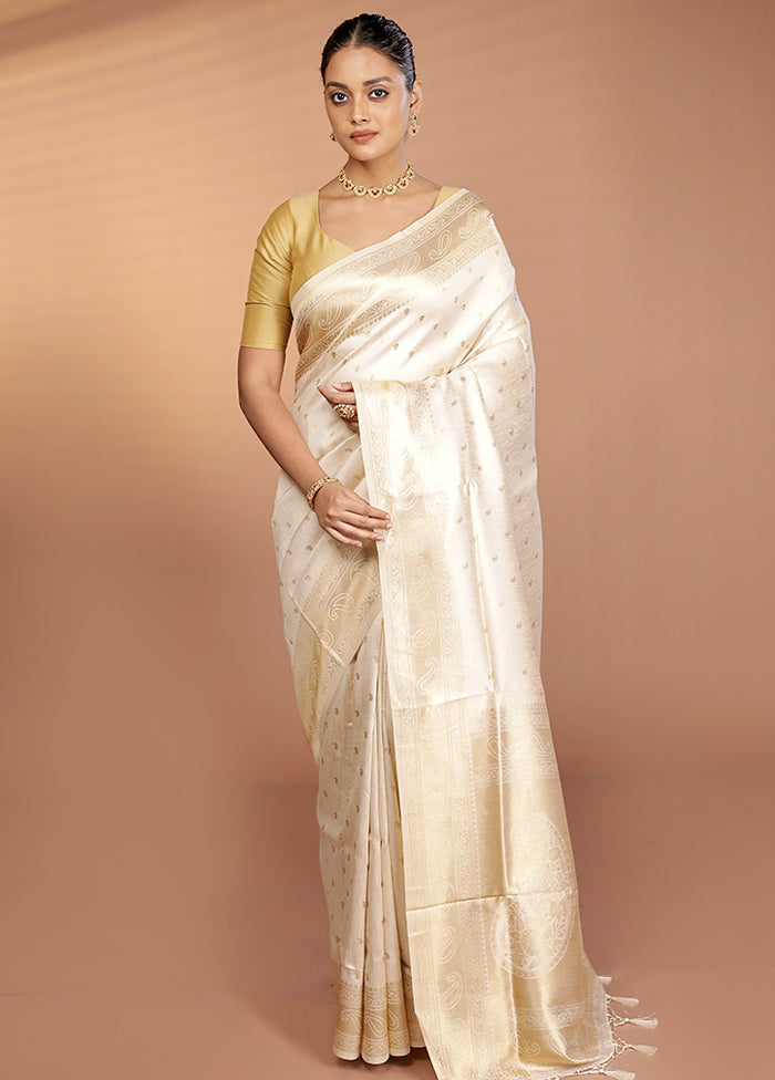 Cream Dupion Silk Saree With Blouse Piece