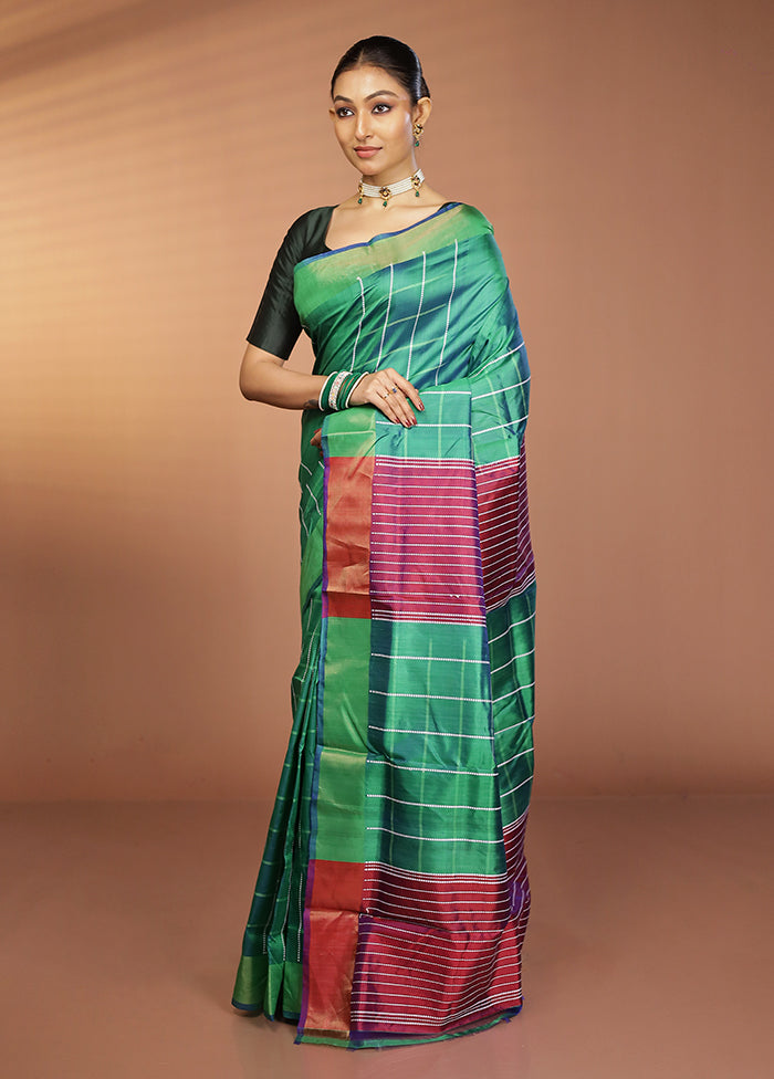 Green Kalakshetra Silk Saree With Blouse Piece