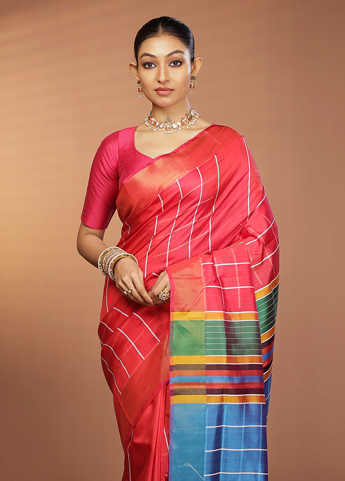 Red Kalakshetra Silk Saree With Blouse Piece